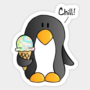 Chill! - Penguin with Rainbow Swirl Ice Cream Sticker